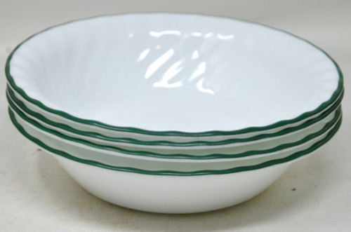 4 Corelle CALLAWAY IVY 7 1/4" Soup / Cereal BOWLS White Swirl Green Trim - Picture 1 of 3