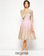 Chi London Pink Gold Baroque Midi Dress UK10 EUR38 US6