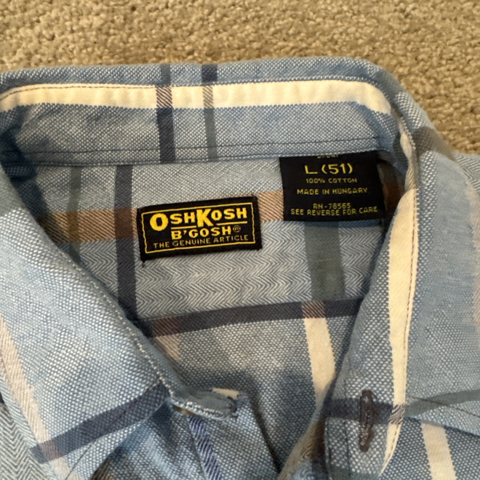 Vtg OshKosh B'Gosh Shirt Mens Lg Plaid Flannel Long Sleeve Button Front Casual image 3