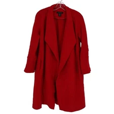 Tahari Coat Womens Small Wool Coatigan Open Front Classic Career Woven City Red