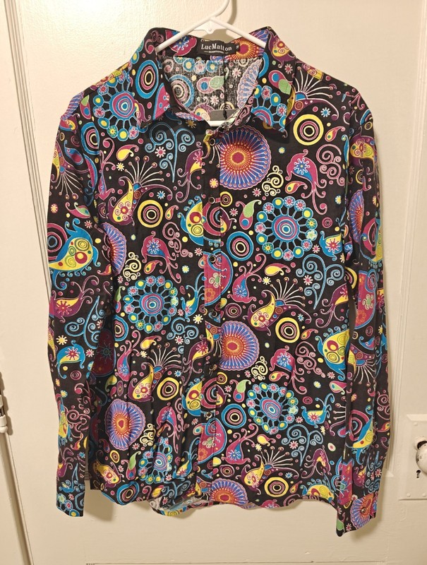 Luc Matton Shirt Men Large Black Geometric Long Sleeve Design Fashion NWT Size M
