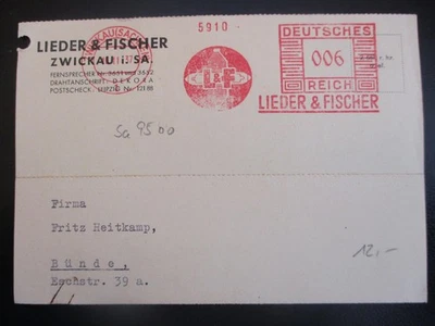 (X2076) Afs Postkarte Lieder & Fischer, Zwickau 1937 - Bild 1 von 2