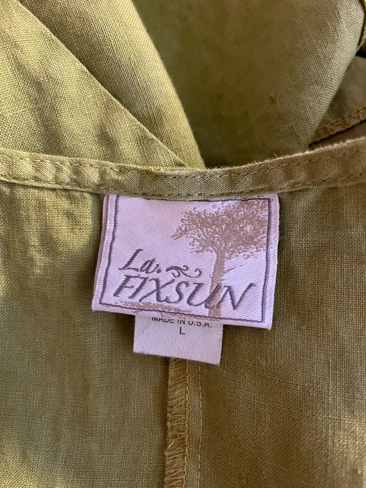 Top túnica sin mangas verde La Fixsun talla L lino Lagenlook dobladillo con flecos Foto 2 de 4