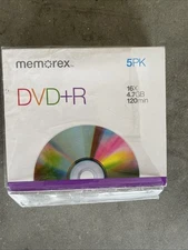 New Genuine Memorex DVD-R Blank Recordable Discs 16X 4.7GB 120Min 5-Pack w/cases