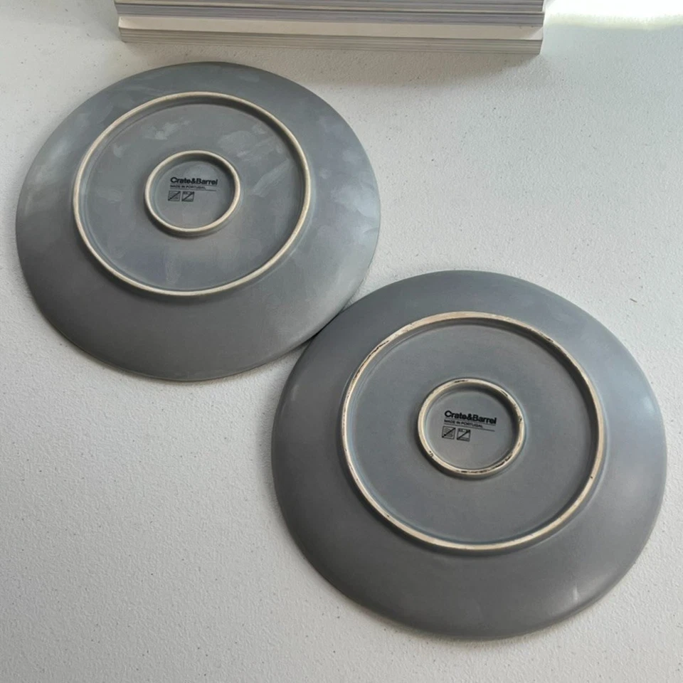 Crate & Barrel Salad Plates Set of 2 8.5" Earthenware Matte Addison Gray - Image 2 of 4