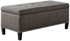 Tessa 42" Wide Charcoal Fabric Tufted Storage Bench