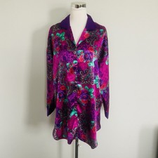 VTG Victoria Secret Floral Multi Colored Night Shirt Long Sleeve Collared M/L