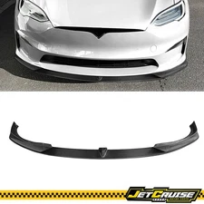 Fits 21-25 Tesla Model S Front Bumper Lip V Style Gloss Black Carbon Fiber