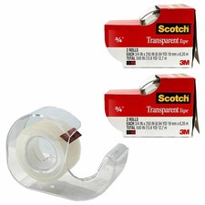 4 Rolls Scotch Transparent Tape Clear Cutter Dispenser Desktop Office 3/4 x 1000