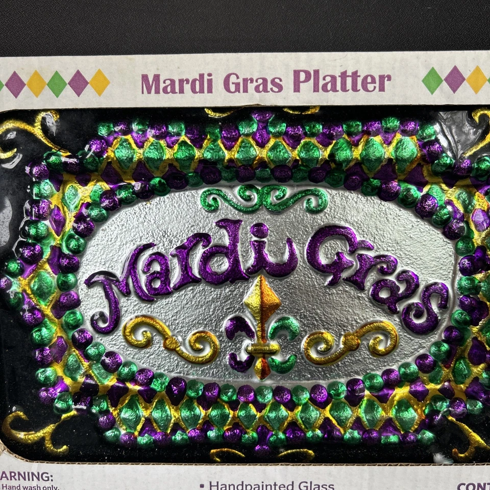 Sam's Handpainted Glass Serving 14 Inch Mardi Gras Platter - Image 2 of 3