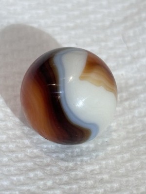 Vintage Tri Color (UV) Akro Agate Corkscrew Marble Blue White Brown .60 