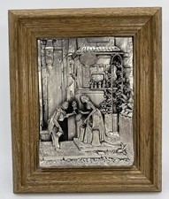 German Handarbeit Zinn Relief Key Holder Wood Tin Art Engraving Handmade