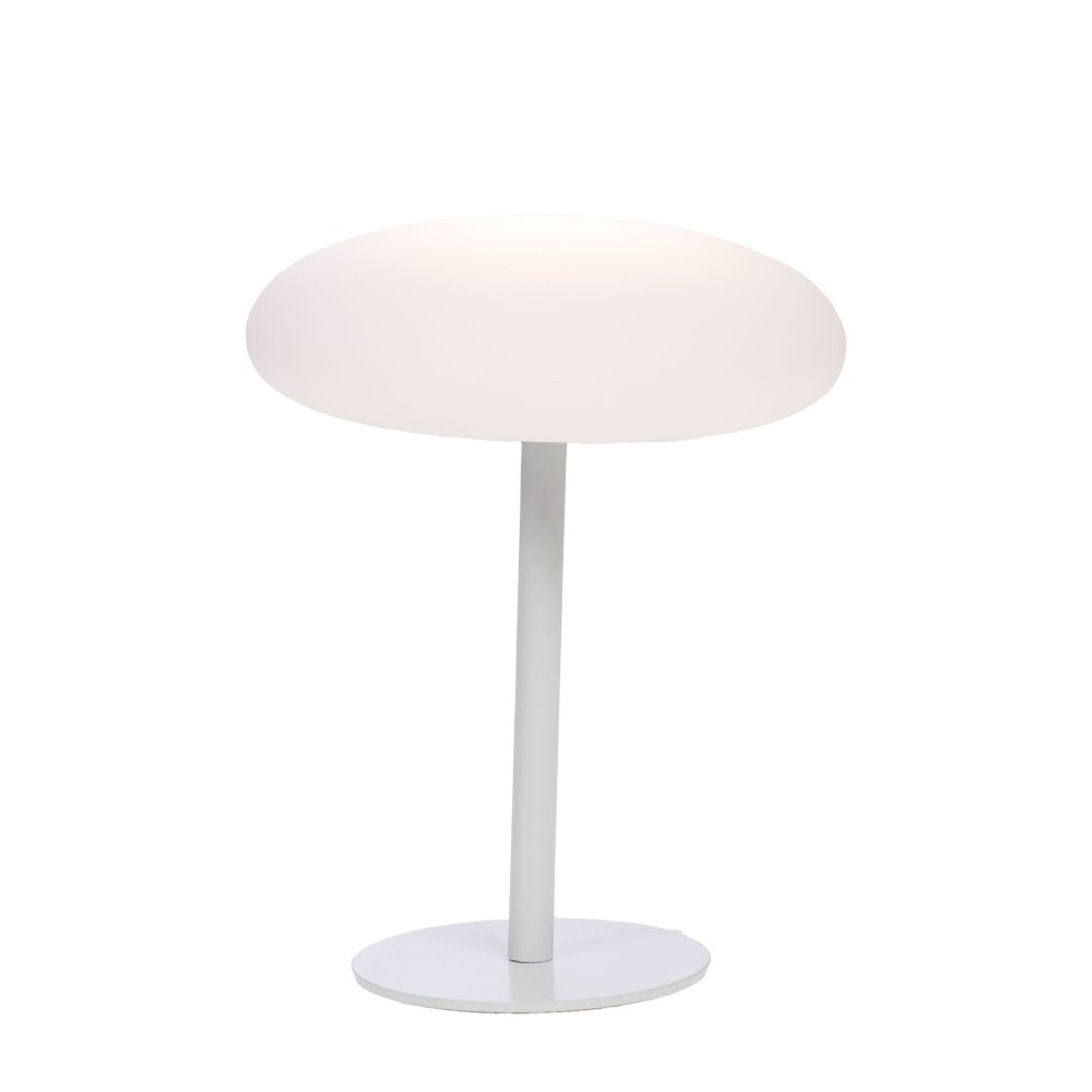 Lampe baladeuse LED blanche en métal pour illuminer vos soirées d'été sur la terrasse