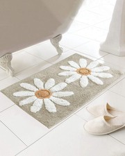Daisy Bath Mat 100% Cotton Soft Absorbent Bathroom Shower 50 X 80cm Natural