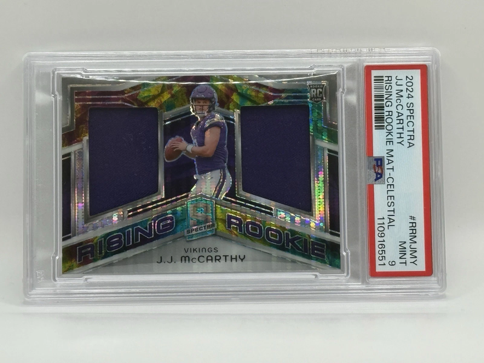 JJ McCarthy Panini Spectra Rising Rookie Materials #RRMJMY Celestial