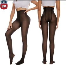 Fleece Lined Tights Women One Size Fake Translucent Fleece Pantyhose Winter Warm