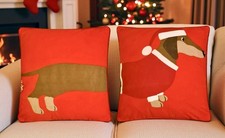 Rapport Home TWO Christmas Dachshund REVERSIBLE Pillow Covers Thick 17   NIP