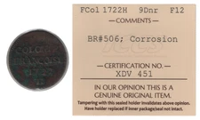 New France/Colonial Canada 1722H 9 Deniers Bronze Coin ICCS F12 Corrosion BR#506
