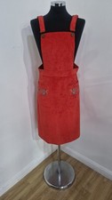 Harkel Pink Pinafore Dress UK 12 Faux Suede Moleskin Floral Embroidered Dungaree