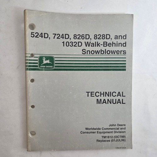 John Deere TM1612 Technical Manual 524D 724D 826D 828D 1032D Walk-Behind