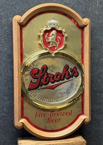 Vtg 1986 Stroh's Fire Brewed Beer Advertising Plastic Sign 18.75” Detroit MI