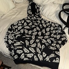 Nike Sportswear-All Over Print-Pullover Hoodie Sweatshirt-Black Men  s Medium