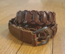 Boho Chain Link Woven Genuine Leather Belt Size L Brown Hippie Festival