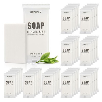 50 Pack Bulk Wrapped Hotel Bar Soap, 0.5 oz (15g), White Tea Scent   Mini