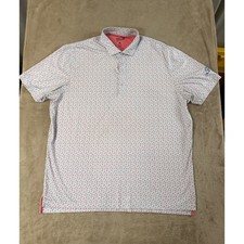 Johnnie-O Performance Golf polo Shirt Mens XL Blue Pink Chilli AOP Print EUC