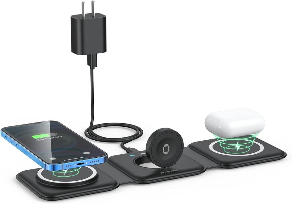 Magnetic Wireless Charger 3 In 1 Travel Charging Flexible Fast Charging Dock - Image 3 of 4