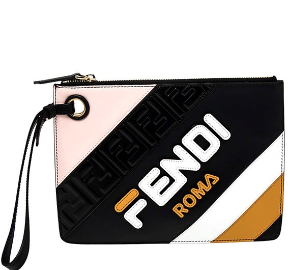 Authentic Fendi X Fila Multicolor Leather Zip Wristlet Clutch