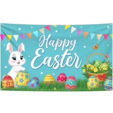 Happy Easter Banner Decorations - XtraLarge 72x44 Inch  Easter Backdrops for Ph