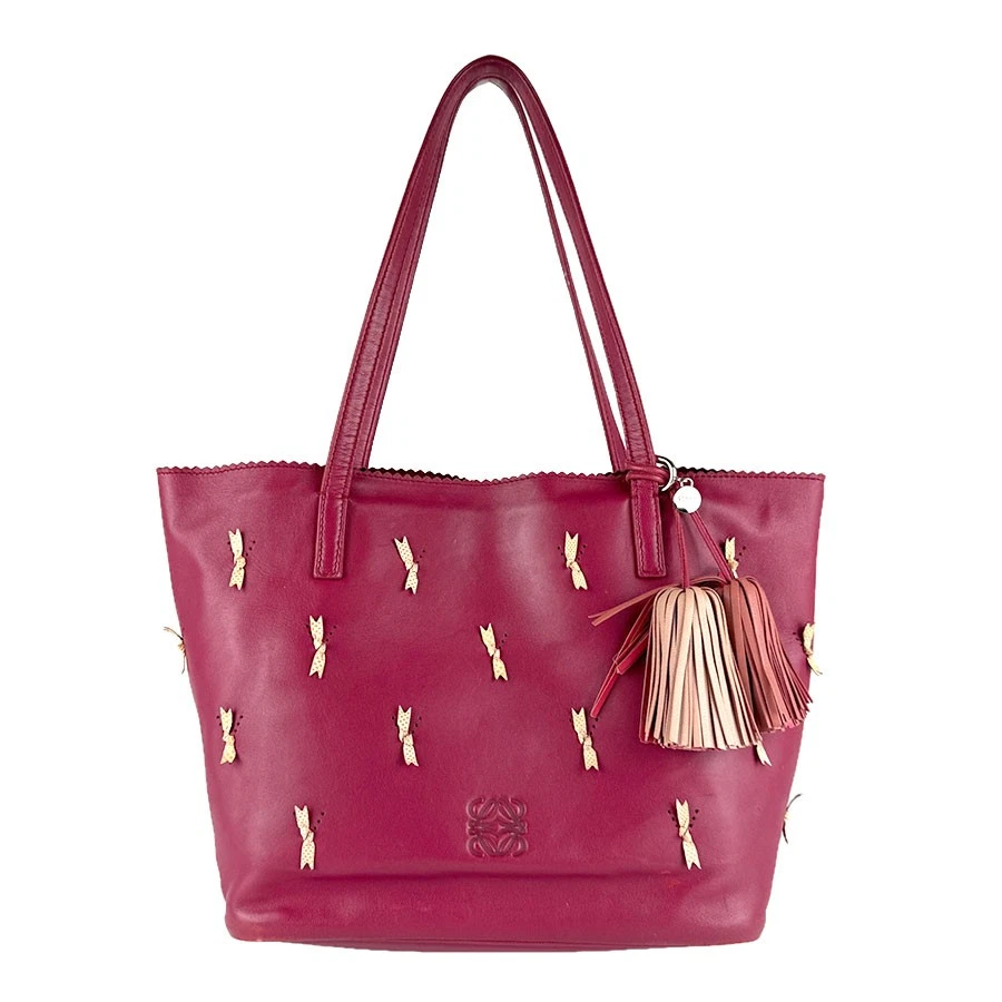 Loewe — Auth LOEWE Handbag Tote Bag Bordeaux Leather - z8792