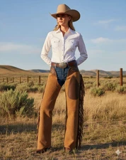 Women Suede Leather Cowgirl Chaps with Fringe: Western Riding Pant :Gift For Her