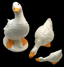 Set of 3 Vtg 80s White Duck Goose Ceramic Country Figurines Approx 3-5-8" Tall
