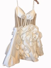 Sherri Hill Ivory Satin Mini Dress 3D Floral Appliqué Size 6 A-Line Sleeveless
