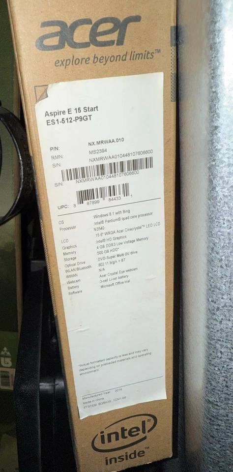 Acer Aspire5 Laptop 15 Start ES 1-512-P9GT. S/N NXMRWAA010448107606600 - Image 4 of 4