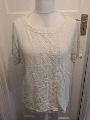 Bonmarche 16 creme Rundhals Muster Struktur Kurzarm Bluse