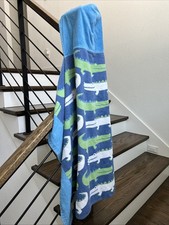 Pottery Barn Kids Size Hooded Beach Towel Blue Green Alligator Print 30"x48"