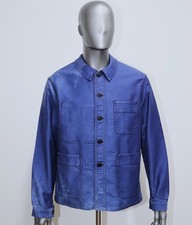 French Vintage 1960s Discolored Blue Moleskin Work Jacket ADOLPHE LAFONT Siz L