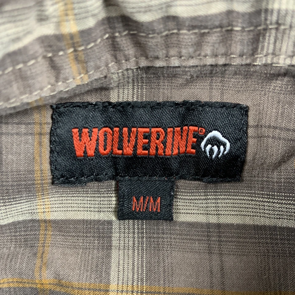 Wolverine Men Shirt M Brown Button Up Plaid Short Sleeve Pocket Logo Casual Work - Image 3 of 4