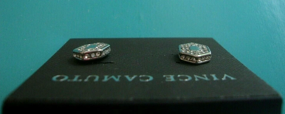 NWT VINCE CAMUTO Silver Tone Pave Crystals Hexagon Stud Earrings~Chic! - Image 4 of 4