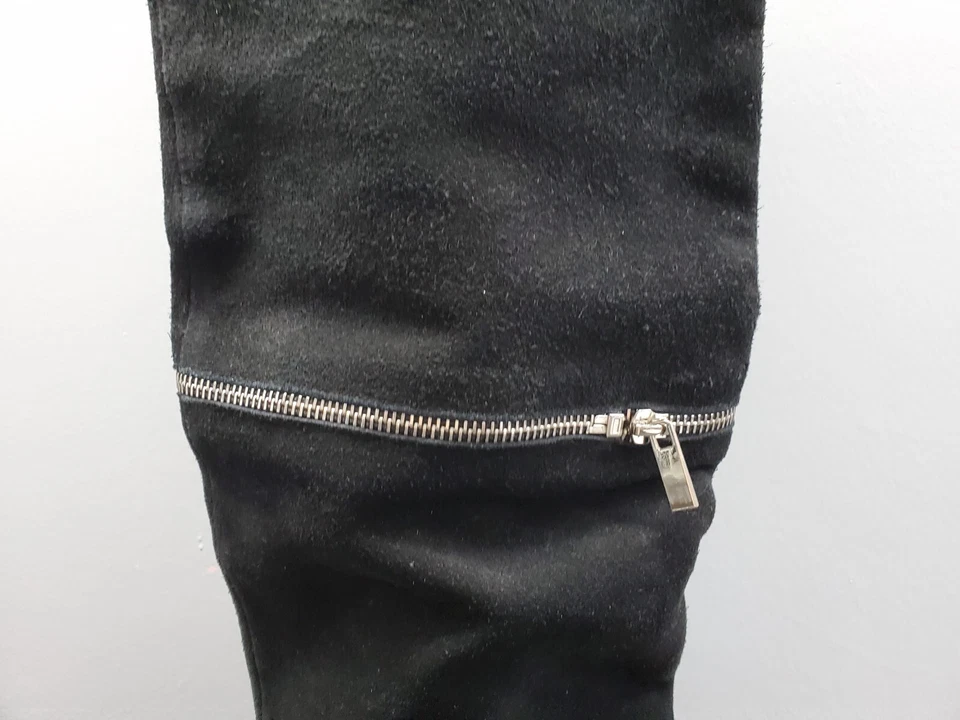 Botas hasta la rodilla gallo negro para mujer talla 10M cuero gamuza negro alrededor de la cremallera Foto 4 de 4