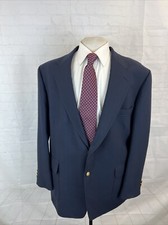 Stafford Men's Navy Blue Solid Wool Blend Blazer 46R 395