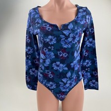 Victoria's Secret PINK Cotton Long Sleeve Floral Bodysuit Top Blue Size L NWT