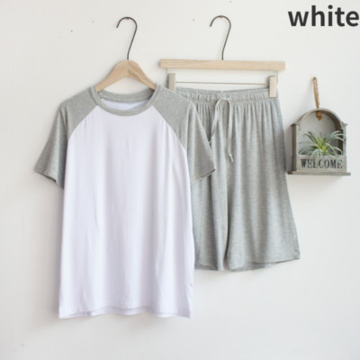 Men Stretchy Modal Pyjama Set Thin Short Sleeve Top Shorts Soft Loungewear Comfy