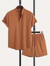 Summer Beach Outfit Mens 2-Piece Set Short Sleeve Shirt and Shorts Daily Suits