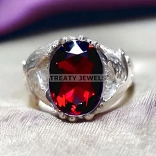 Garnet Oval Cut Gemstone With 925 Sterling Silver Ring For Men's #712