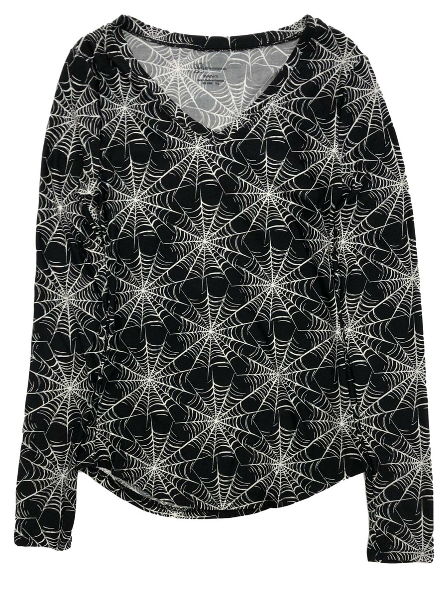 Womens (Juniors) Black & White Spider Web Long Sleeve