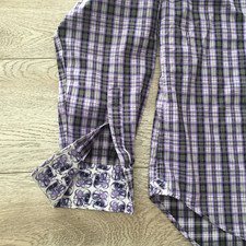 Robert Graham Men s Plaid Button Up Shirt Purple Flip Cuff 100 Cotton L